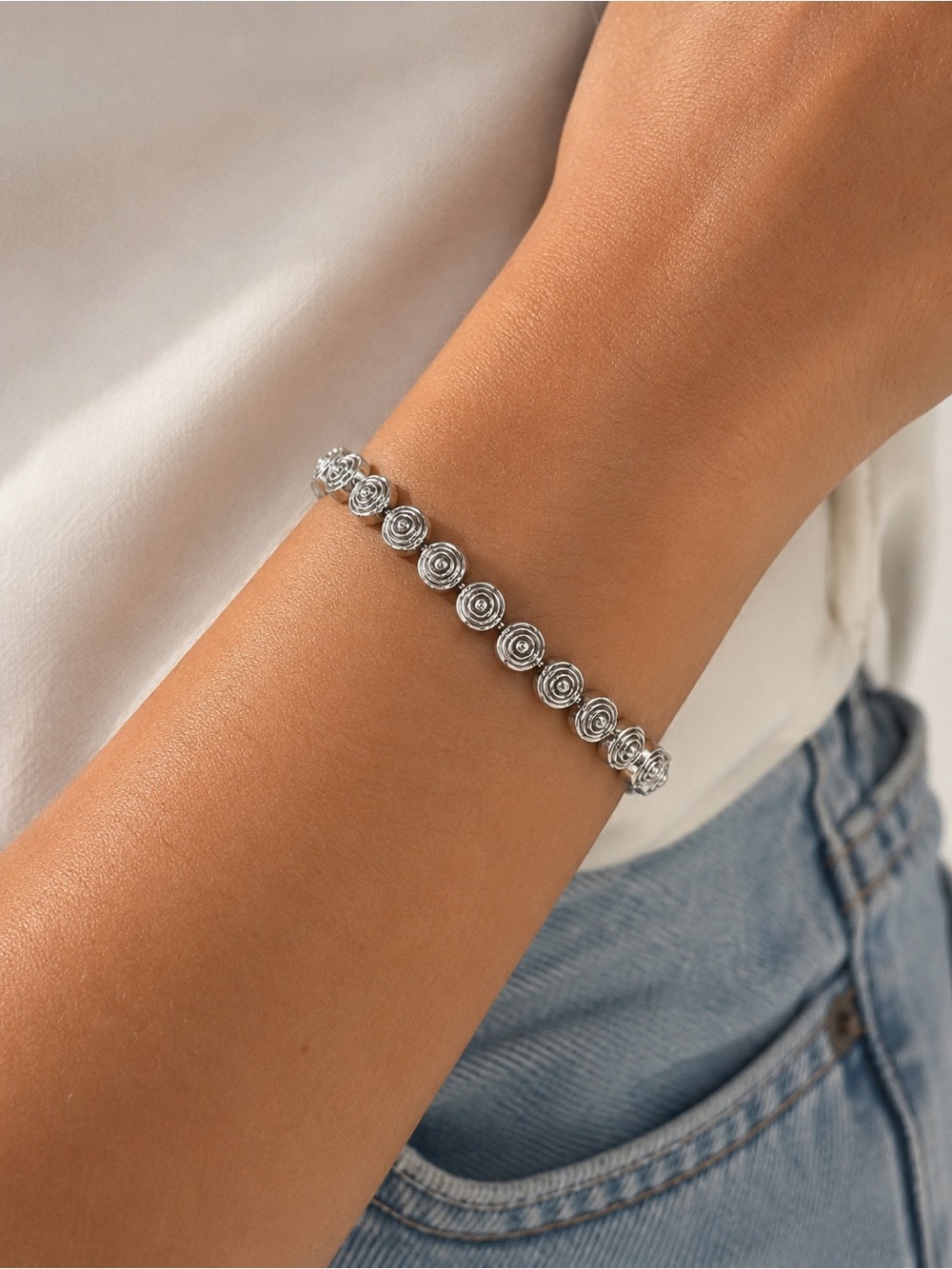 Silver Swirl Beaded Bracelet/Anklet - Made to Order